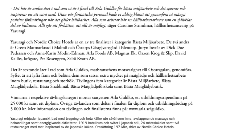 YASURAGI OCH NORDIC CHOICE HOTELS I FINAL TILL ARLA GULDKO 2015