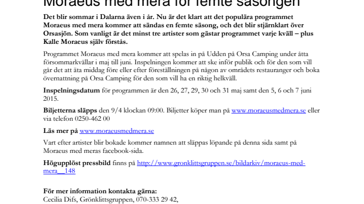 Moraeus med mera för femte säsongen