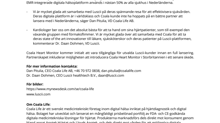 Coala Life inleder samarbete med Luscii för lansering i Nederländerna 
