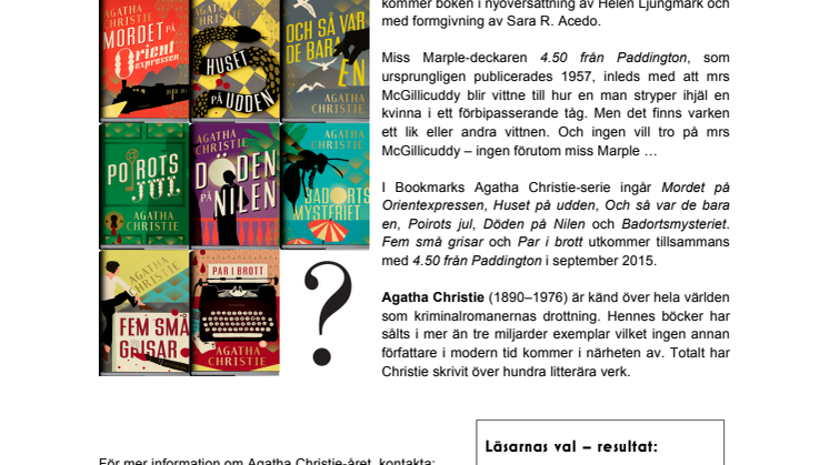 Agatha Christie 125 år – 4.50 från Paddington är läsarnas val!