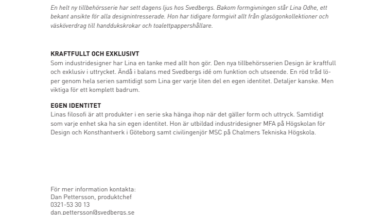 Lina Odhe formger Svedbergs tillbehör