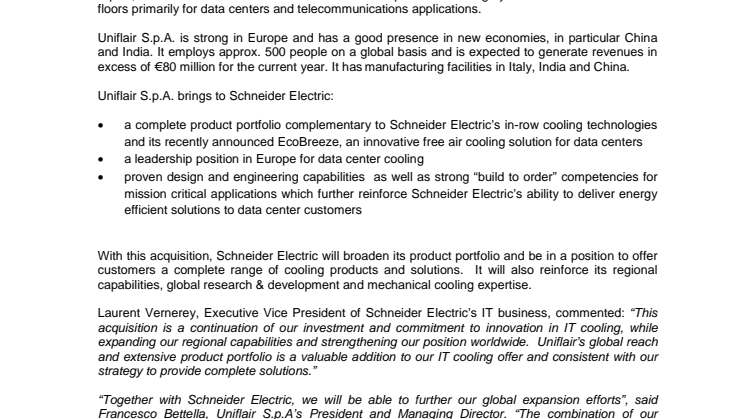 Schneider Electric förvärvar Uniflair