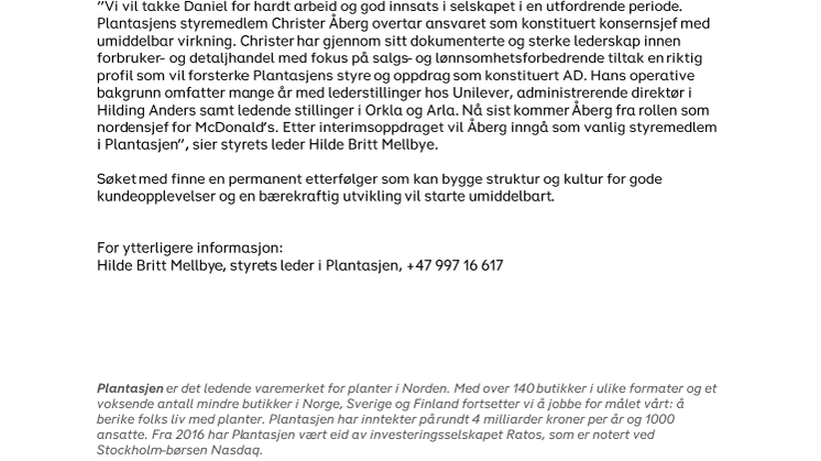Konsernsjef Daniel Juhlin forlater Plantasjen