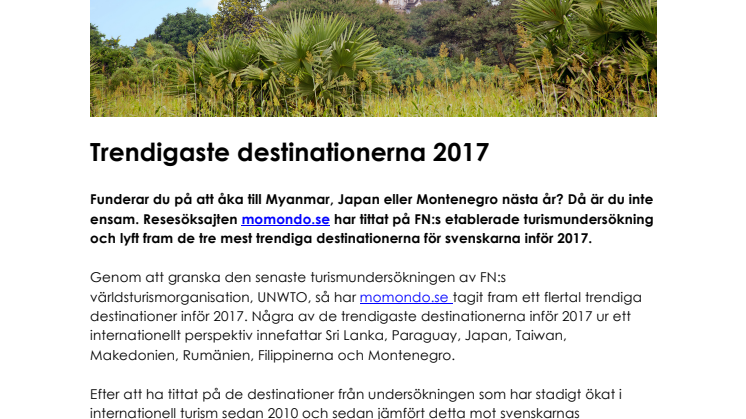 Trendigaste destinationerna 2017