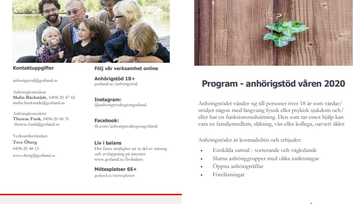 Region Gotland anordnar anhörigstöd våren 2020