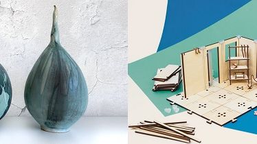 Left: Ceramic pieces by Johanna Grahn Hollström. Right: Cribble.