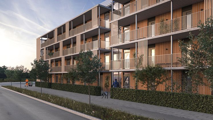 Visionsbild av projektet Bastuban i nya stadsdelen Sandtorp i Norrköping som Hökerum Bygg ska bygga för Grundingen Fastighets AB