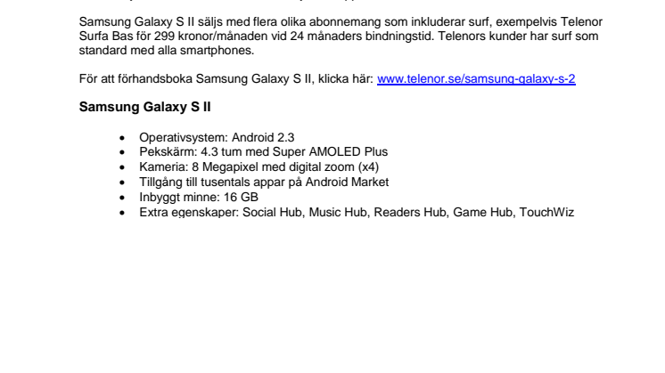 Start för förhandsbokning av Samsung Galaxy S II