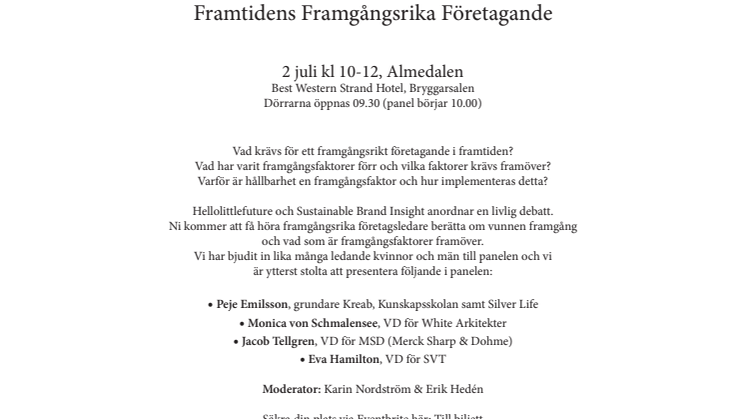 Inbjudan till Framtiden Framgångsrika Företagande Almedalen 2014
