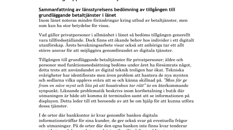 Bevakningsrapport av grundläggande betaltjänster 2018 Länsstyrelsen Värmland