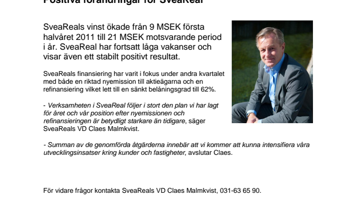 Positivt halvårsresultat för SveaReal