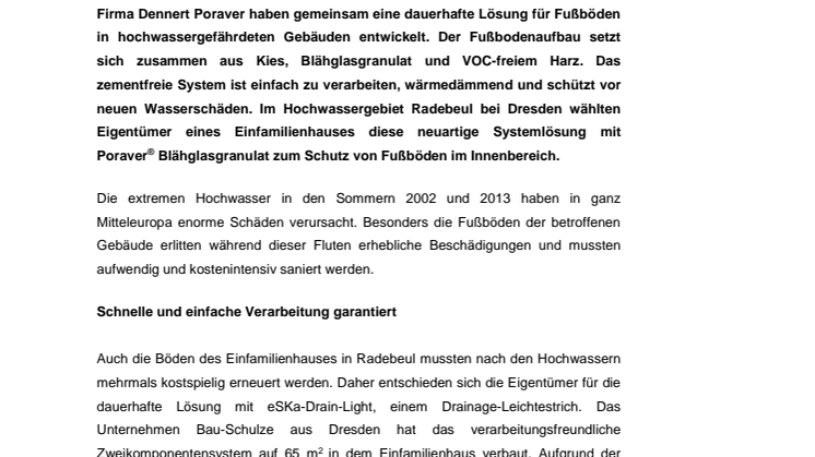 Konstruktiver Schutz gegen Hochwasserschäden – Fußböden in Einfamilienhaus mit Drainage-Leichtestrich-System dauerhaft gesichert