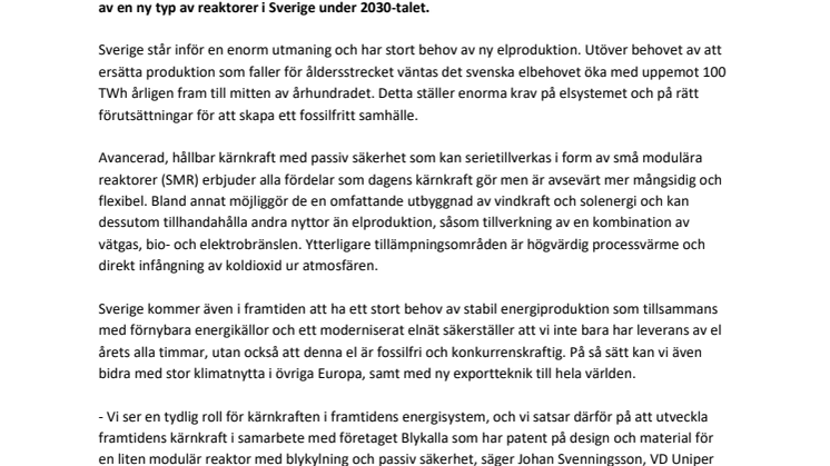 Nu tas nästa steg i utvecklingen av ny kärnkraft i Sverige