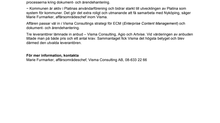 Nyköping valde Visma för sitt diariesystem
