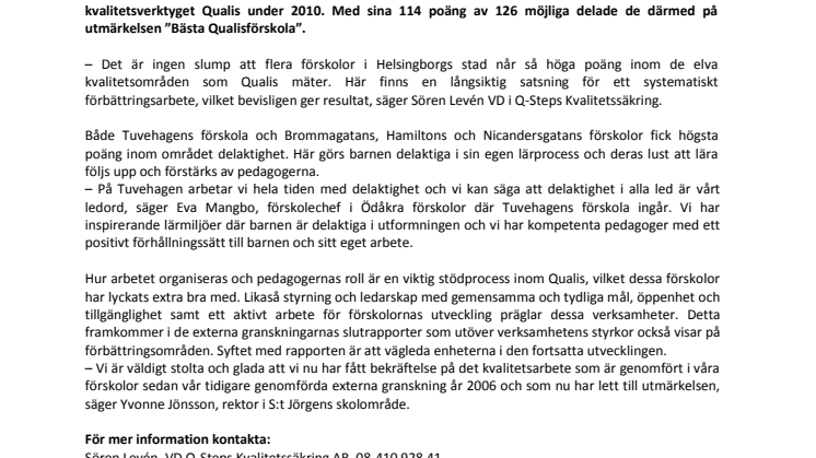 Förskolor i Helsingborg får utmärkelse för bästa förskola