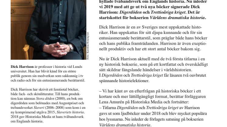 Dick Harrison aktuell med  ny bokserie:  Världens dramatiska historia