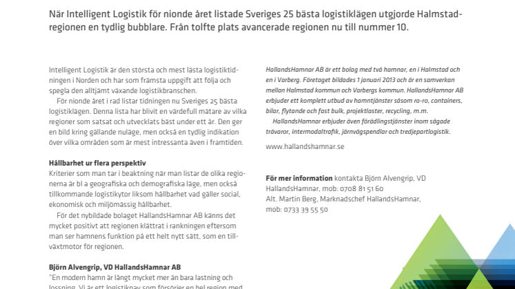 Halmstad avancerar på topp tio-listan över bästa logistiklägen