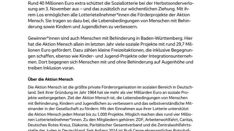 Ortenaukreis: Glückspilz gewinnt 1 Million Euro bei der Herbstsonderverlosung der Aktion Mensch 