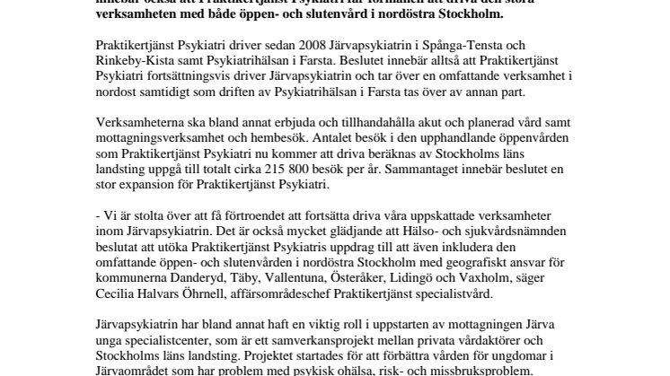 Praktikertjänst Psykiatri får utökat förtroende inom Stockholms vuxenpsykiatri