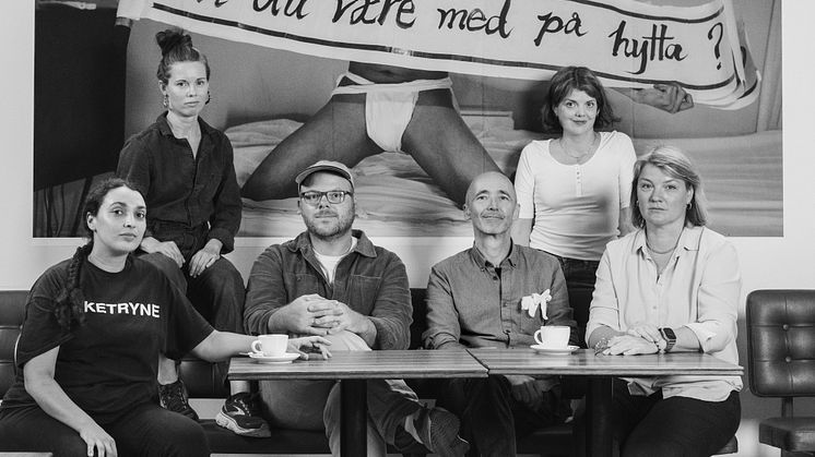 Den Nasjonale Jury 2024. Fra høyre: Hanan Benammar (nestleder), Hanna Roloff, Lasse Årikstad (juryleder), Fredrik Raddum, Ingeborg Annie Lindahl og Hilde Honerud. 