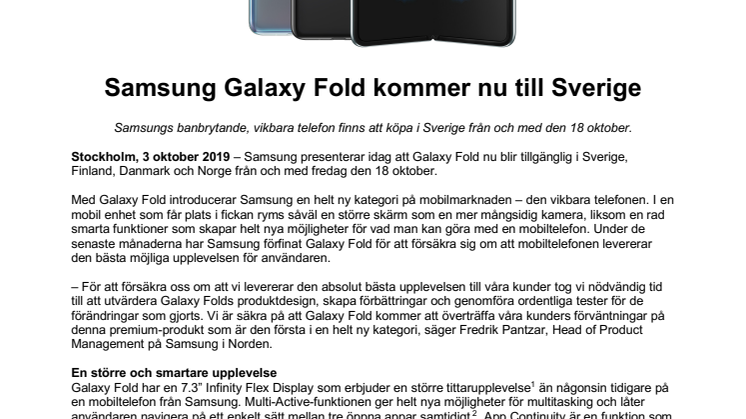 Samsung Galaxy Fold kommer nu till Sverige