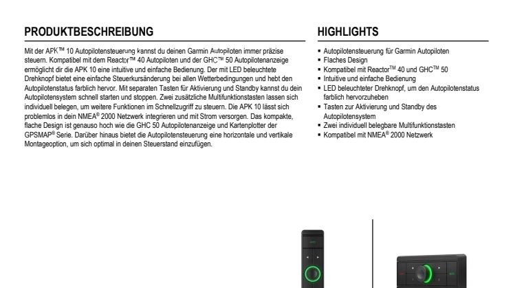 Datenblatt Garmin APK 10