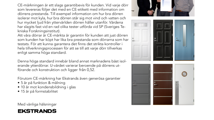 Ekstrands är först i Sverige med CE-märkta ytterdörrar.