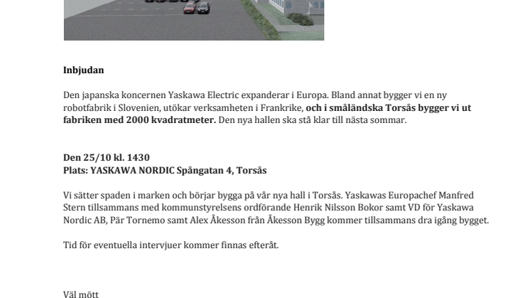 Pressinbjudan: första spadtaget för en ny fabrikshall i Torsås