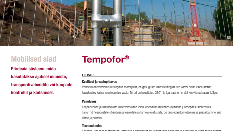 Betafence'i ajutise mobiilse piirdesüsteemi Tempofor brošüür