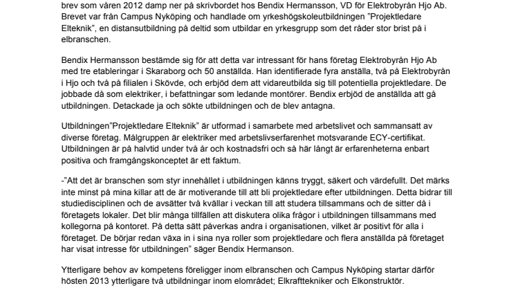 Distansutbildningen ”Projektledare Elteknik”– ett framgångsrikt koncept för elbranschen!