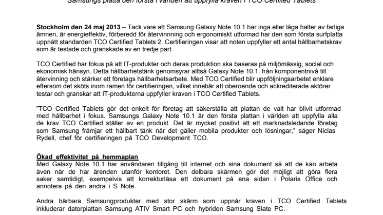 Samsung Galaxy Note 10.1 med inbyggt samhällsansvar och hållbarhet