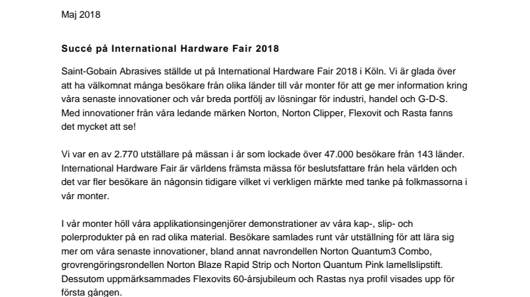 Succé på International Hardware Fair 2018