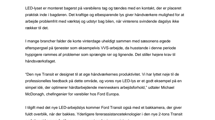 Ford Transits nye LED-lampe er lyset i en mørk arbejdsdag