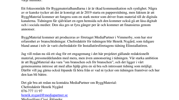 ByggMaterial – Byggmaterialhandelns nya tidning