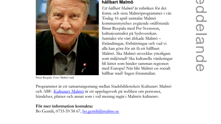 Stadsbiblioteket: Ilmar Reepalu i samtal om ett hållbart Malmö 