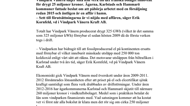 Vindkraftverken i Vänern får franska ägare