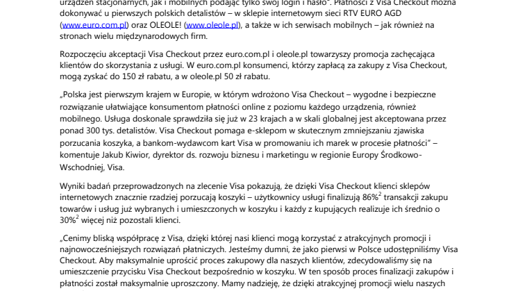 Usługa Visa Checkout już dostępna w Polsce