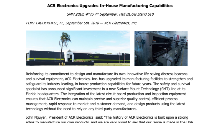 ACR Electronics Upgrades In-House Manufacturing Capabilities