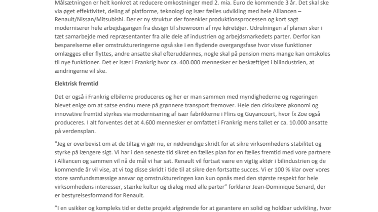 Groupe Renault præsenterer idag planen for at reducere omkostninger markant de kommende år