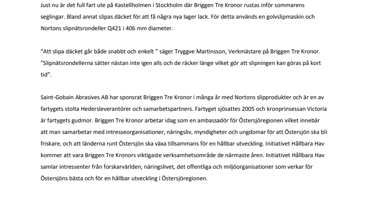 Slipning av Briggen Tre Kronors däck