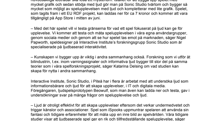 Interactive Institute släpper ljudbaserat mysterie-spel för iPhone