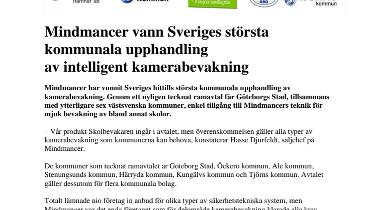 Mindmancer vann Sveriges största kommunala upphandling  av intelligent kamerabevakning 
