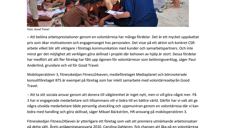 Volontärresor ny trend för att belöna anställda