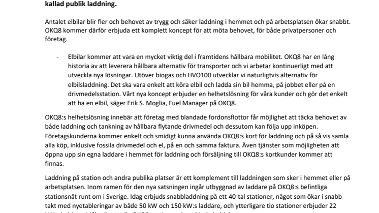 OKQ8 fokuserar på hållbar bilism – satsar på helhetslösning för elbilsladdning