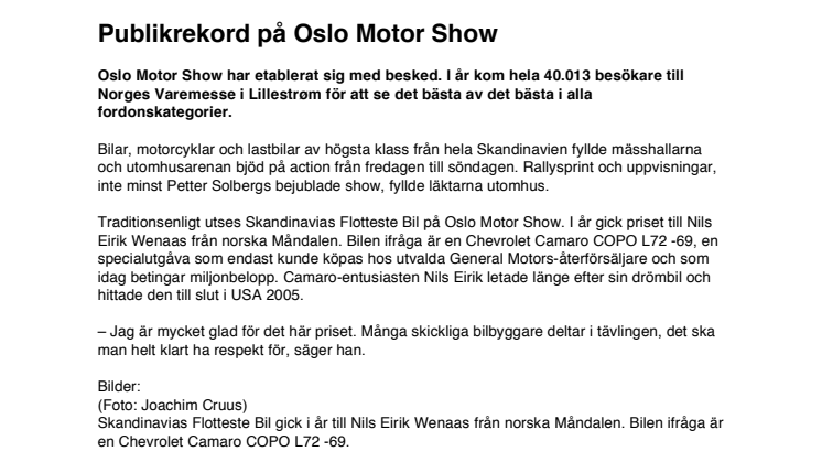 Publikrekord på Oslo Motor Show