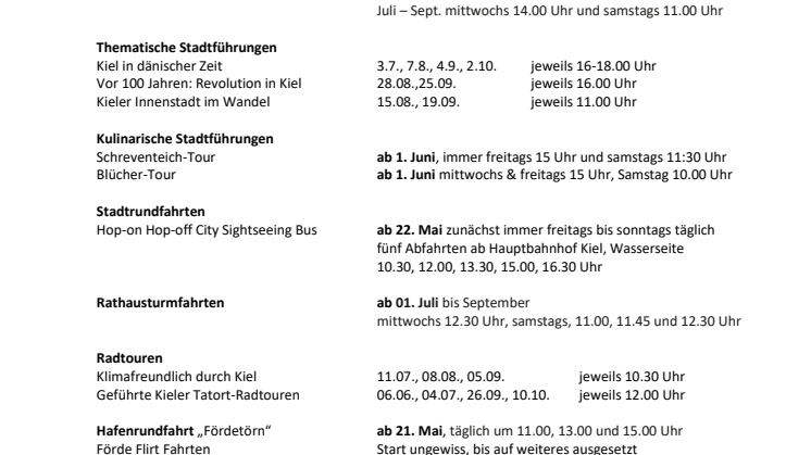 Tourismusstart in Kiel ab 18. Mai mit stufenweisen Angeboten und Führungen 