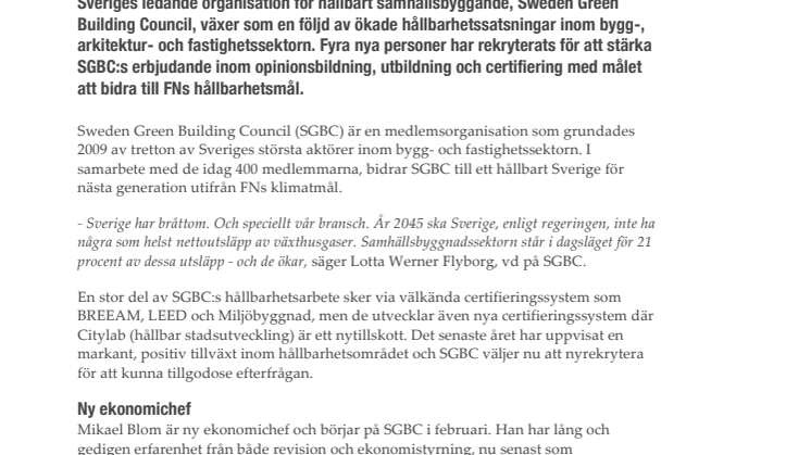 Ökad efterfrågan på hållbarhetscertifieringar: Sweden Green Building Council växlar upp