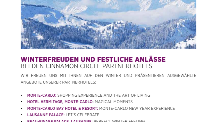 Winterfreuden und festliche Anlässe bei den Cinnamon Circle Partnerhotels