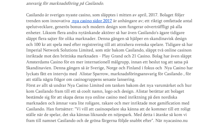 Nya Casinon 2017: Casilando släpps med skandinavisk design