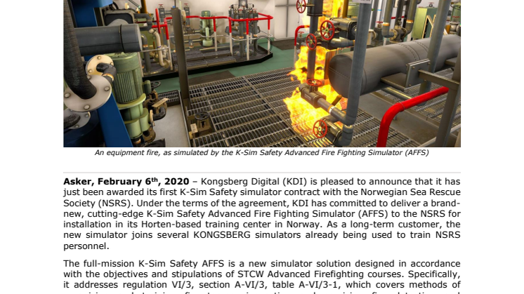 Kongsberg Digital to deliver state-of-the-art K-Sim Safety Advanced Firefighting Simulator to NSRS